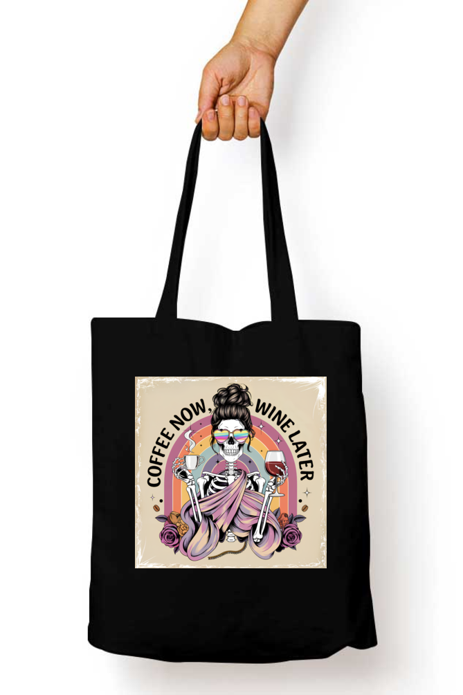 Coffee Now, Wine Later - Skeleton Tote Bag - Image 5
