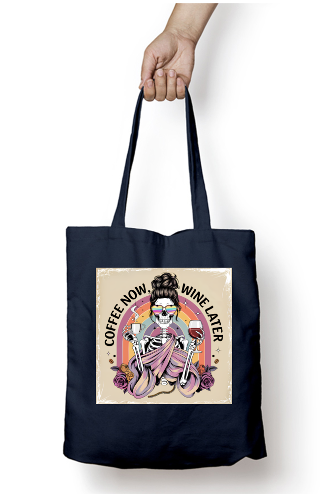 Coffee Now, Wine Later - Skeleton Tote Bag - Image 4