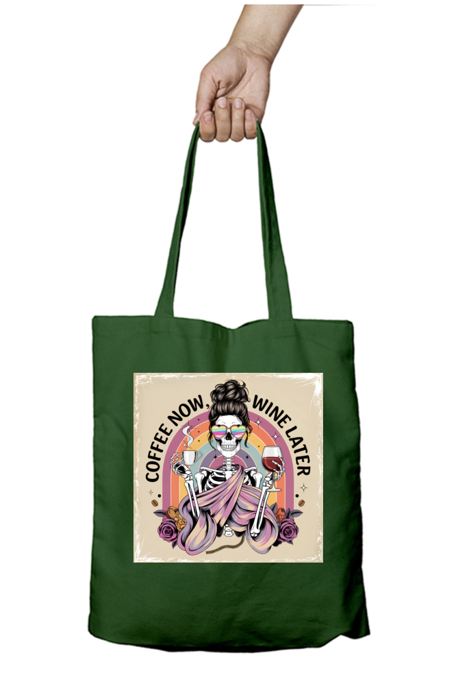 Coffee Now, Wine Later - Skeleton Tote Bag - Image 3