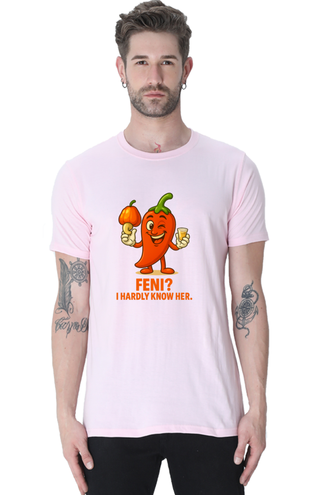 Feni? I Hardly Know Her Pedro T-Shirt | Bombastique Goan Pun Tee - Image 3