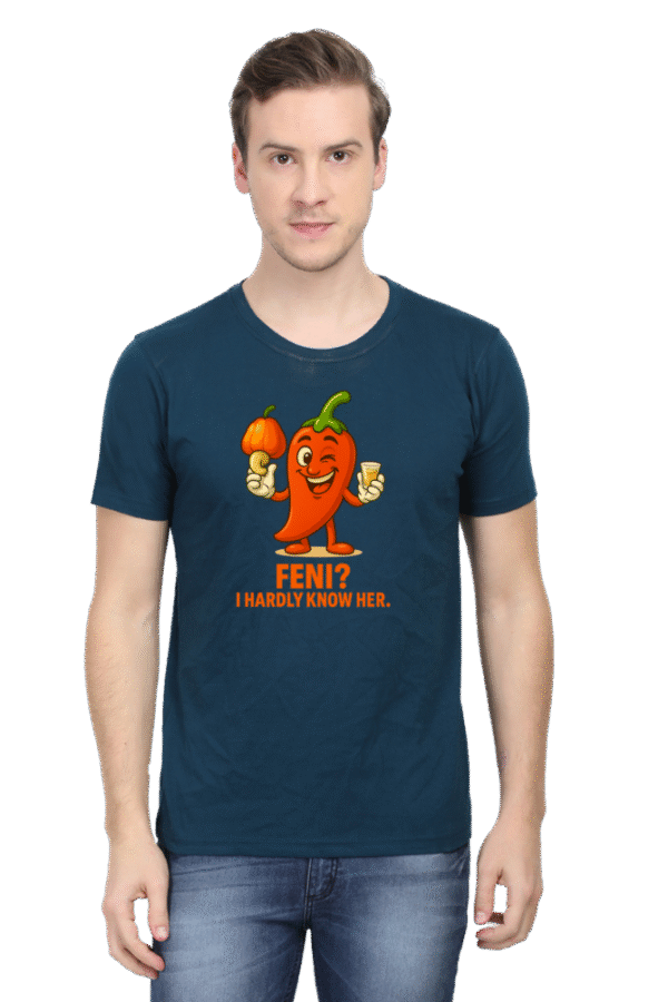 Feni? I Hardly Know Her Pedro T-Shirt | Bombastique Goan Pun Tee - Image 4