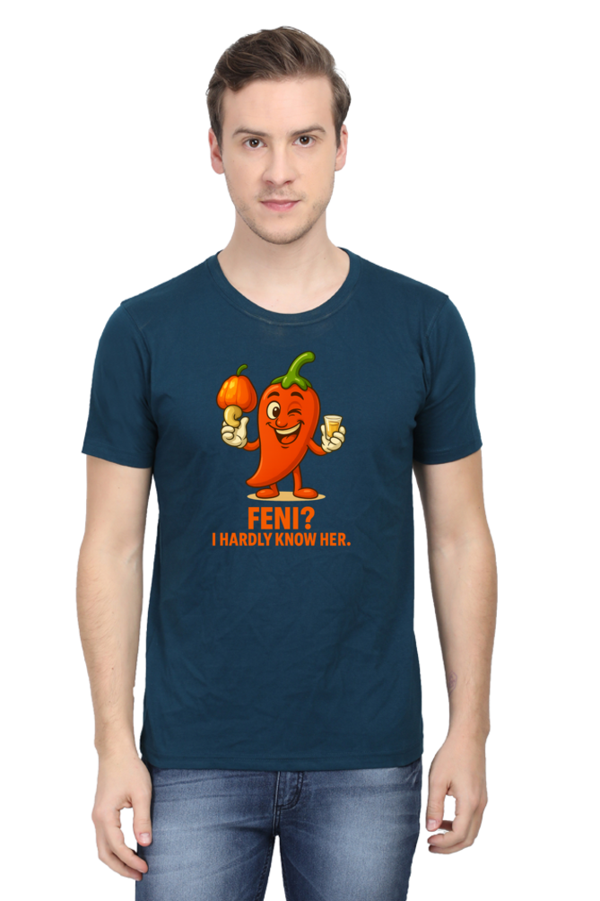 Feni? I Hardly Know Her Pedro T-Shirt | Bombastique Goan Pun Tee - Image 4