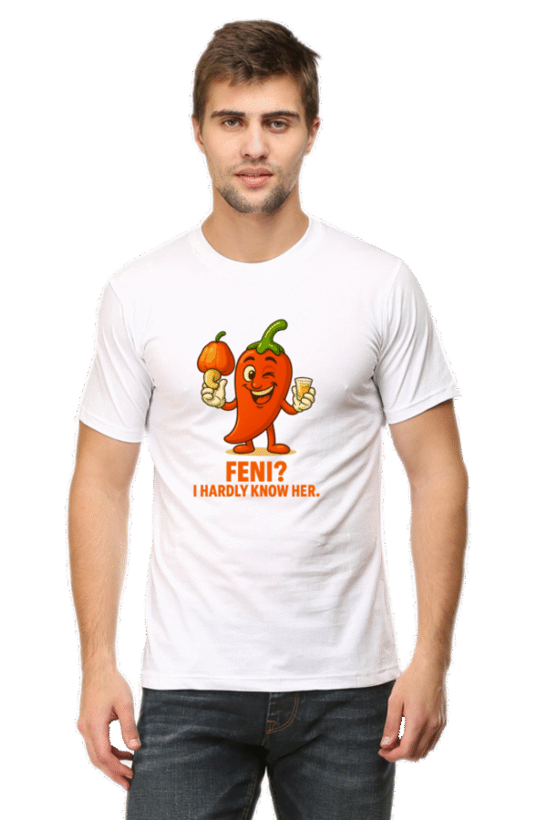 Feni? I Hardly Know Her Pedro T-Shirt | Bombastique Goan Pun Tee - Image 12