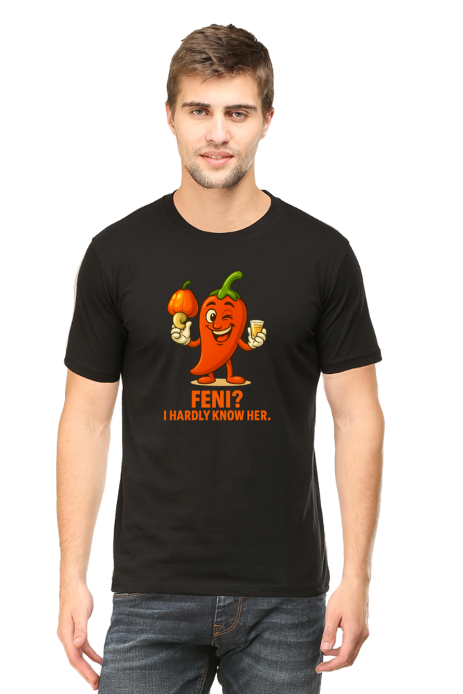 Feni? I Hardly Know Her Pedro T-Shirt | Bombastique Goan Pun Tee - Image 11