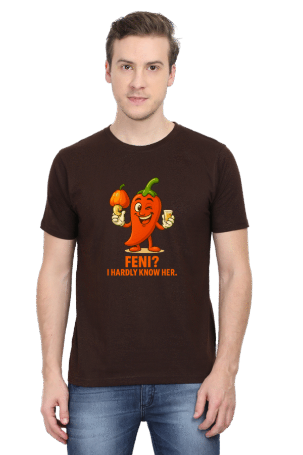 Feni? I Hardly Know Her Pedro T-Shirt | Bombastique Goan Pun Tee - Image 5