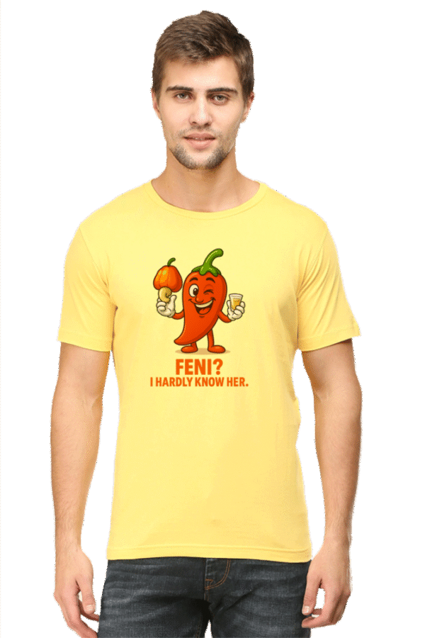Feni? I Hardly Know Her Pedro T-Shirt | Bombastique Goan Pun Tee - Image 9