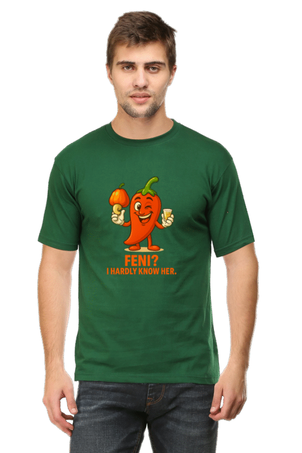 Feni? I Hardly Know Her Pedro T-Shirt | Bombastique Goan Pun Tee - Image 8